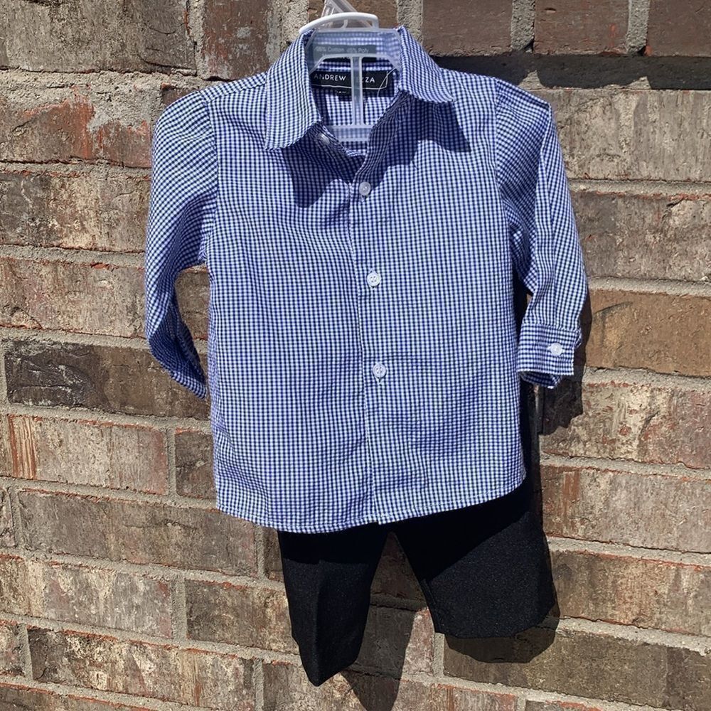 Take 50% OFF- Boys Andrew Fezza Blue Button Down Shirt Classic Cotton, Size-6/9M